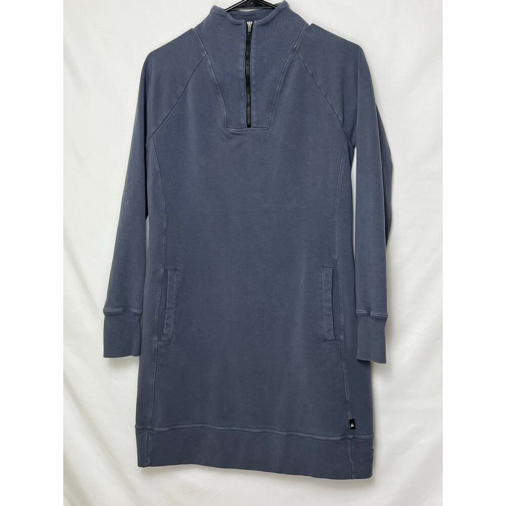 American Giant Women’s Small Blue Lagenlook ¼-Zip Mini Dress w/ Pockets, Cotton